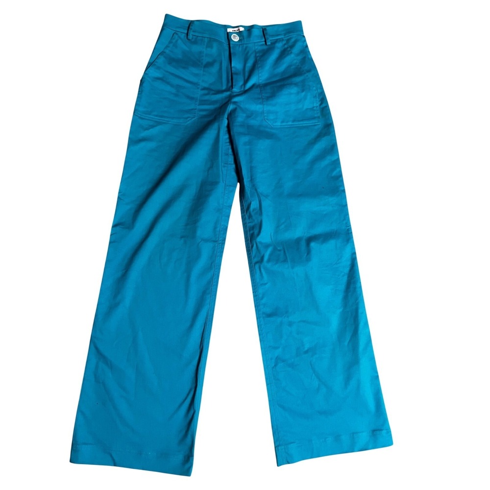 The Kit Womens Wide Leg Trousers Teal Blue Cotton Stretch Pants Size 6